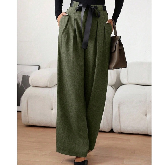 Classic High Waisted Pleated Wide leg Trousers Pants - Picture 1 of 10